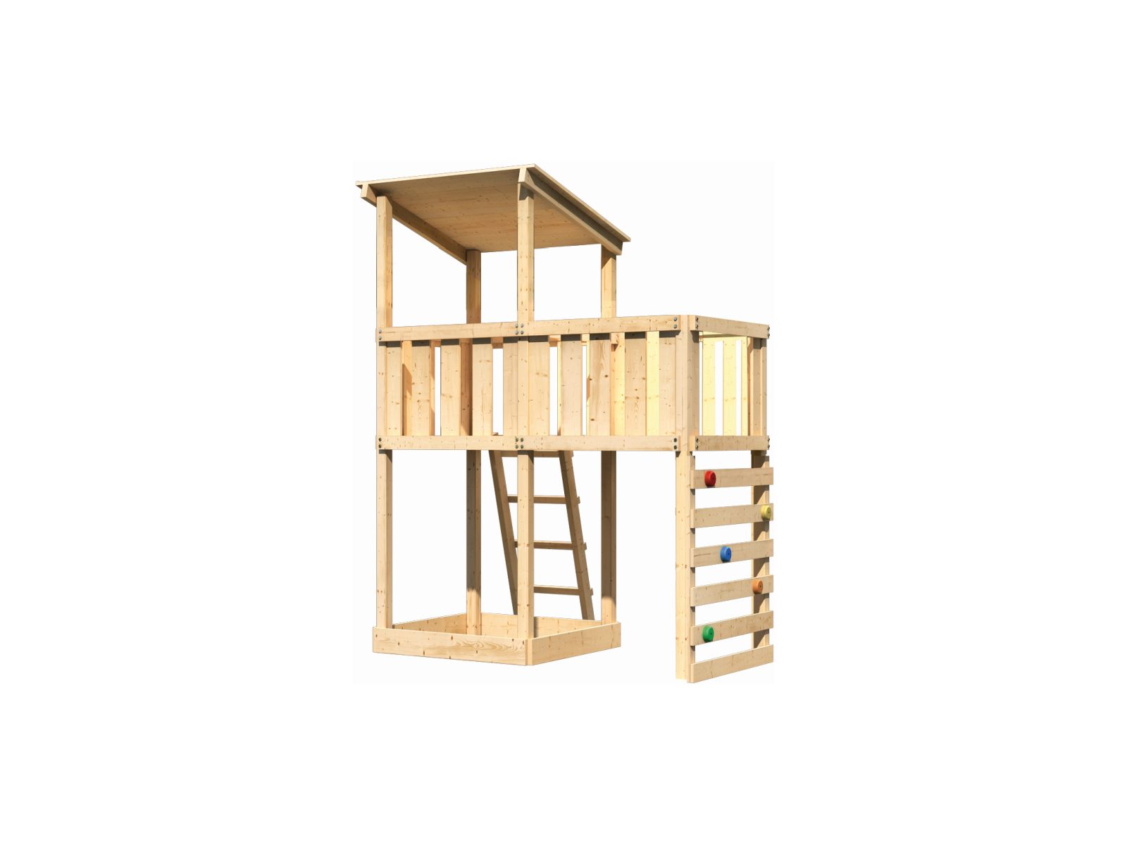 Karibu Spielturm Anna + Anbauplattform + Kletterwand