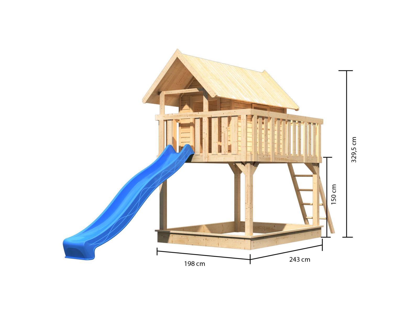 Karibu Stelzenhaus Fidel naturbelassen + Rutsche blau