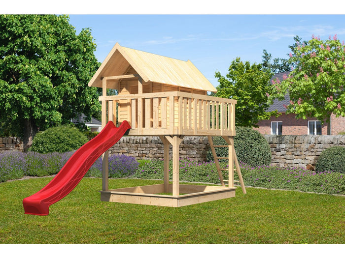 Karibu Stelzenhaus Fidel naturbelassen + Rutsche rot