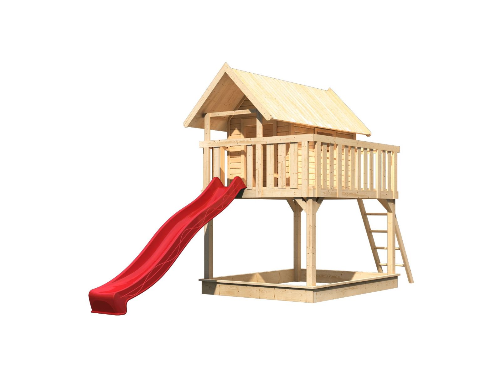 Karibu Stelzenhaus Fidel naturbelassen + Rutsche rot