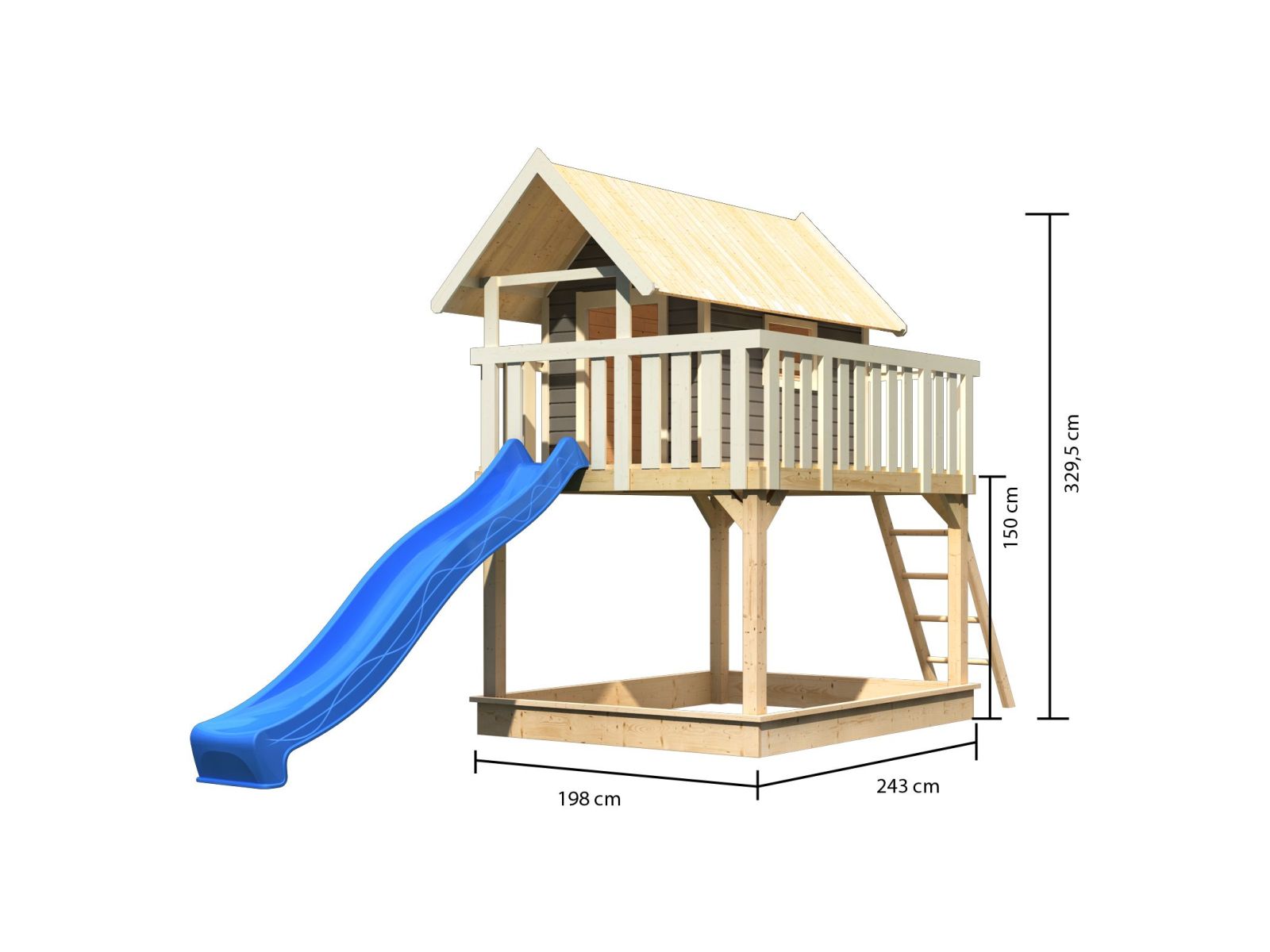 Karibu Stelzenhaus Fidel terragrau + Rutsche blau