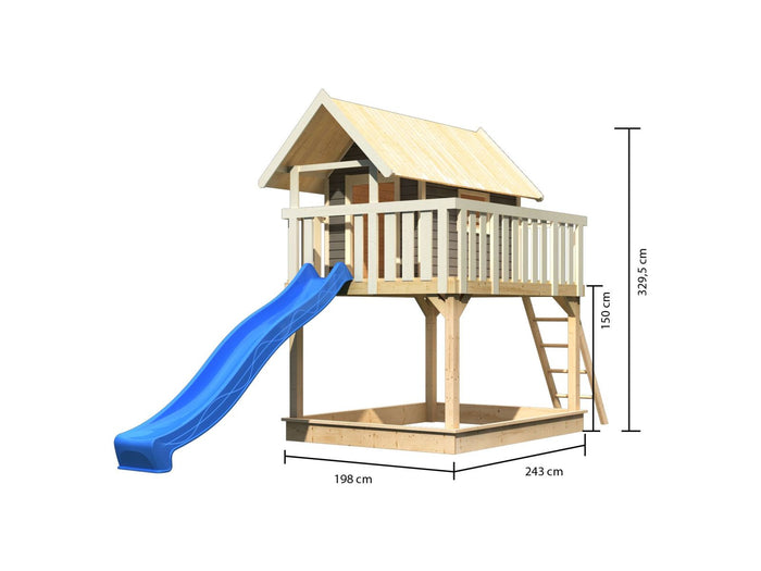 Karibu Stelzenhaus Fidel terragrau + Rutsche blau