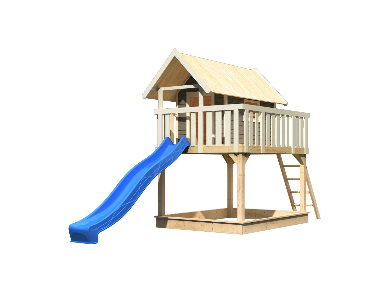 Karibu Stelzenhaus Fidel terragrau + Rutsche blau