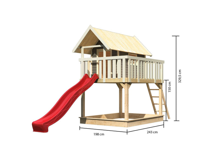 Karibu Stelzenhaus Fidel terragrau + Rutsche rot