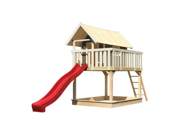 Karibu Stelzenhaus Fidel terragrau + Rutsche rot