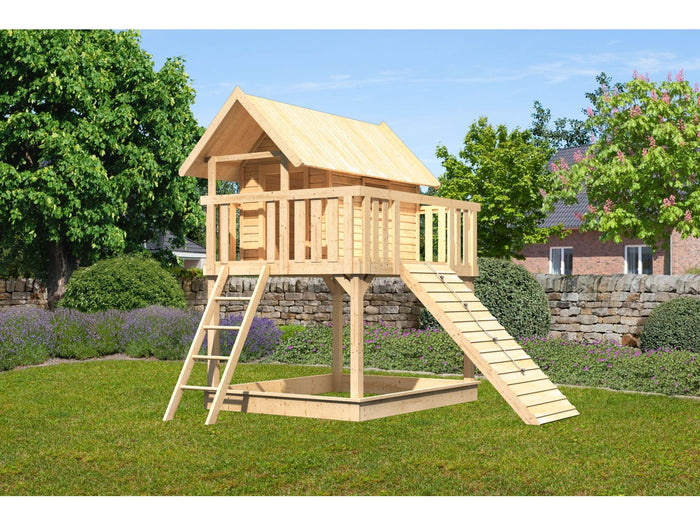 Karibu Stelzenhaus Fidel naturbelassen + Holzrampe