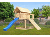 Karibu Stelzenhaus Fidel naturbelassen + Rutsche blau + Holzrampe