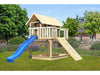 Karibu Stelzenhaus Fidel terragrau + Rutsche blau + Holzrampe