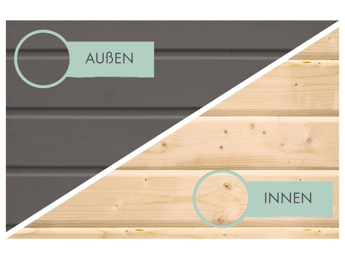 Karibu Stelzenhaus Fidel terragrau + Rutsche blau + Holzrampe