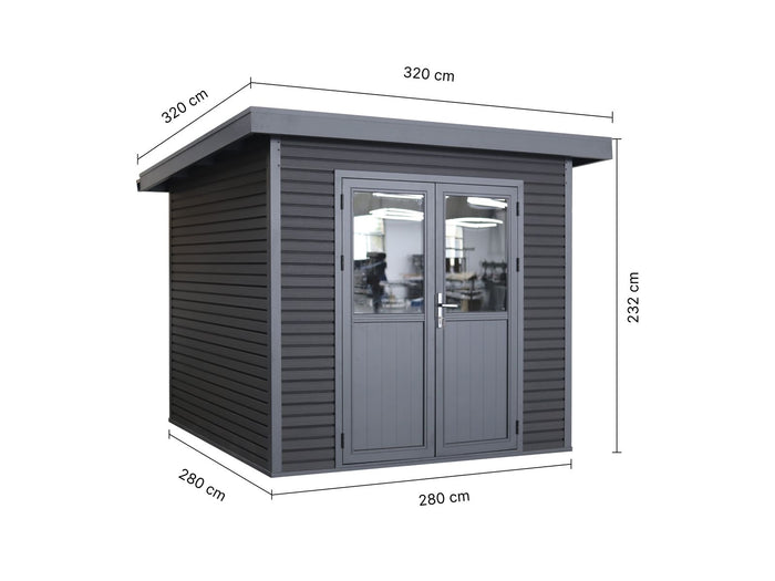 WPC Gartenhaus Linia 2424 inkl. Dachrinnen-Set, 2-farbig Grau/Anthrazit