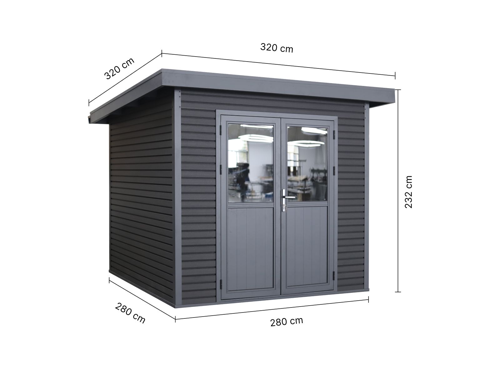 Linholm WPC Gartenhaus Linia 2424 inkl. Dachrinnen-Set, 2-farbig Grau/Anthrazit