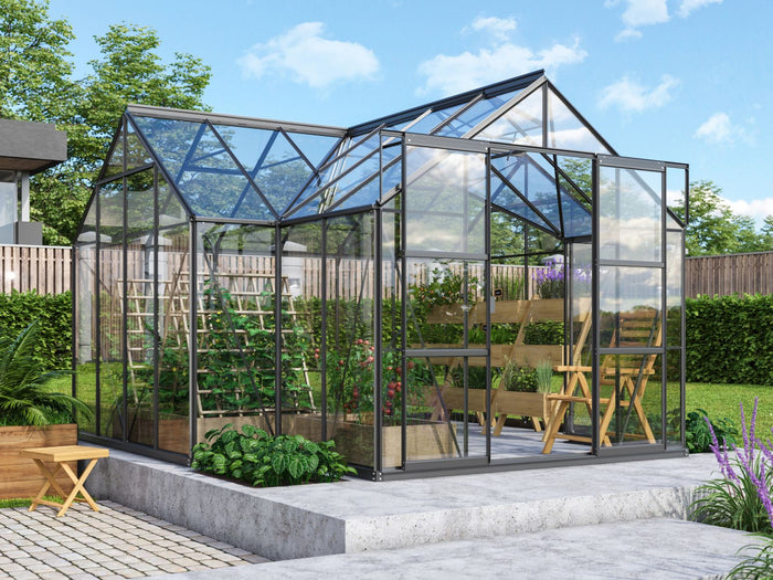Vitavia Gewächshaus Sirius Orangerie ESG 3 mm schwarz, inkl. Fundamentrahmen