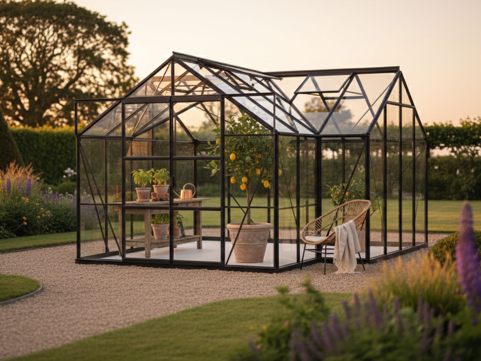 Vitavia Gewächshaus Sirius Orangerie ESG 3 mm schwarz, inkl. Fundamentrahmen