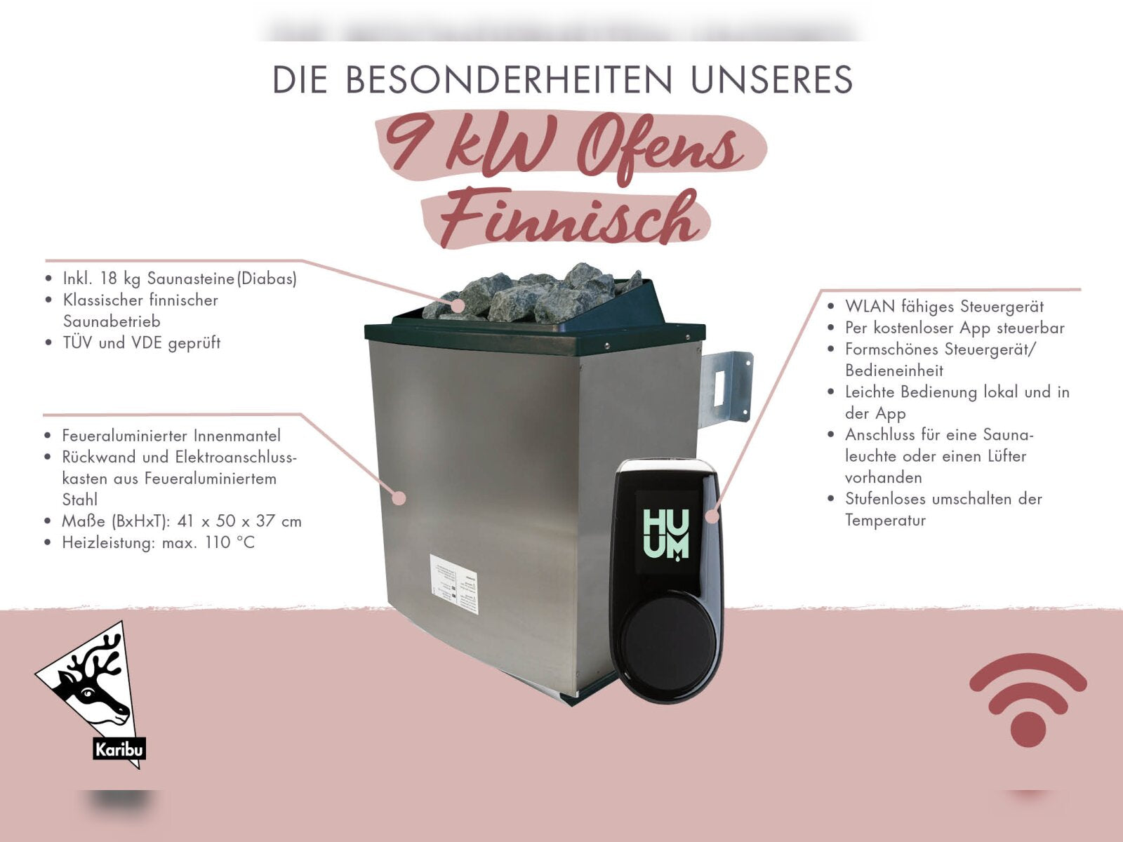 Karibu Saunahaus Laguna natur,73 mm -inkl. 9 kW Ofen ext. Steuerung Wifi HUUM