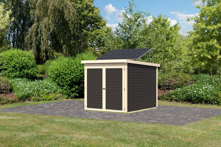 Karibu Fahrradgarage 3, terragrau, mit Solarpaket