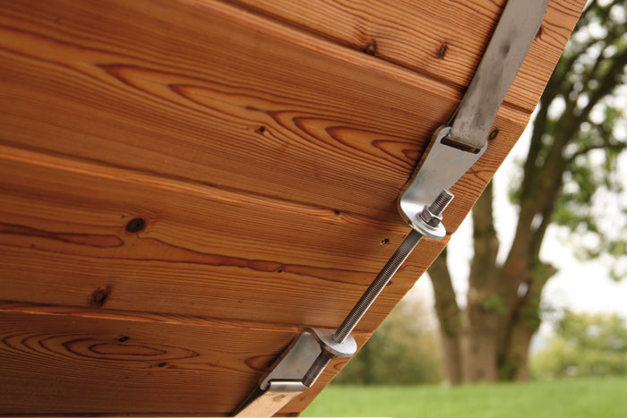 Wolff Finnhaus Saunafass Sena 2333 Bausatz mit schwarzen Dachschindeln