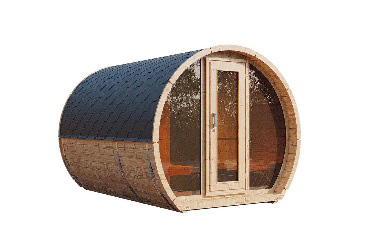 Wolff Finnhaus Saunafass Sena 2333 Bausatz mit schwarzen Dachschindeln