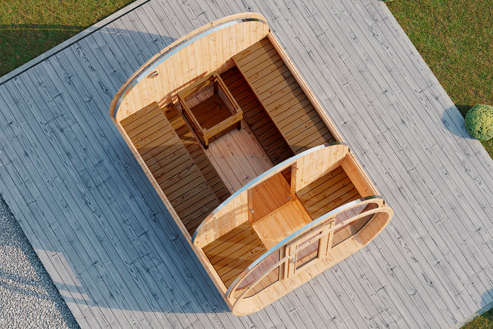 Wolff Finnhaus Saunafass Sena 2333 Bausatz mit schwarzen Dachschindeln