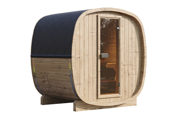 Wolff Finnhaus Saunafass Cees 2116 Bausatz mit schwarzen Dachschindeln