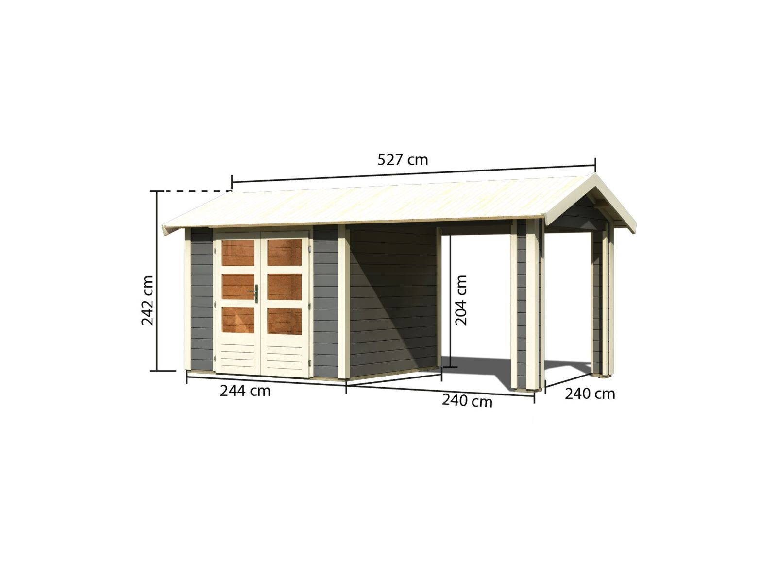 Karibu Gartenhaus Theres 3 terragrau- 1 Dachausbauelement