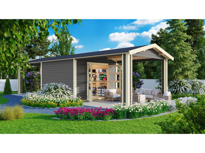 Karibu Gartenhaus Theres 7 terragrau- 2 Dachbausbauelemente
