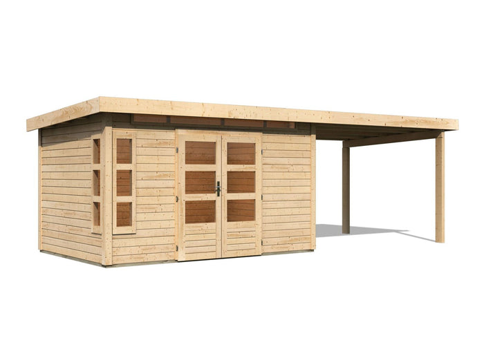 Karibu Gartenhaus Kastorf 7 - natur mit Anbaudach 3,2 m
