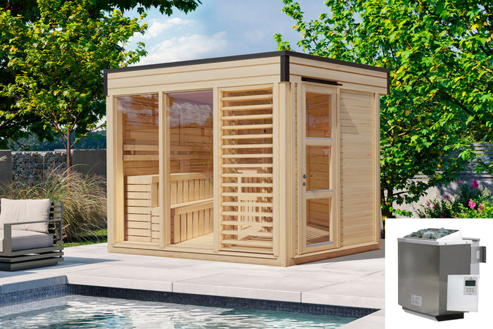 Wolff Finnhaus Sauna Paradiso 3x2 2-Raum Set-2, mit Bio Ofen ext. Steuerung 9 kw
