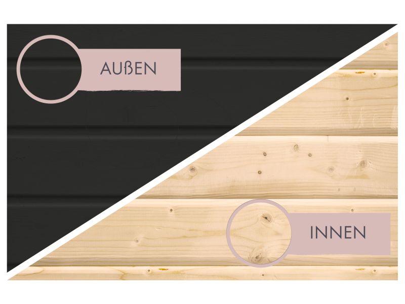 Karibu Saunahaus Monterey, schwarz, inkl. 9 kW Ofen ext. Steuerung, mit Séparée im Vorraum, 73 mm