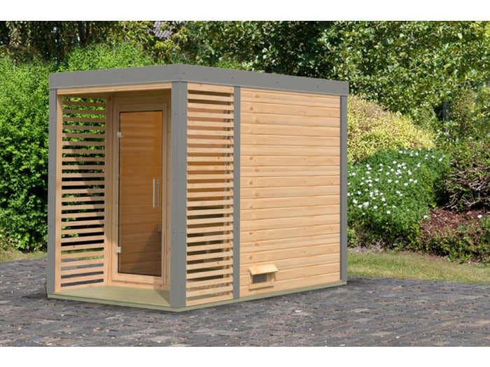 Karibu Hybrid Saunahaus Ares 1, naturbelassen/graualuminium -ohne Ofen-