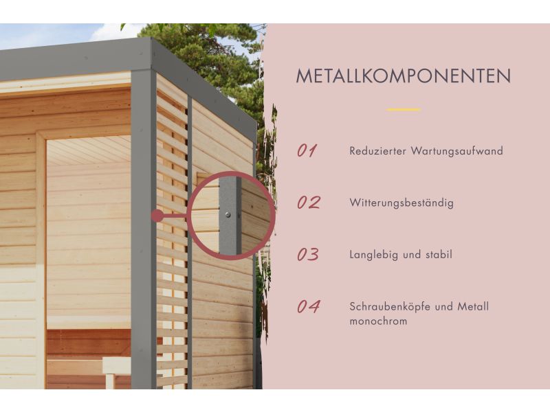 Karibu Hybrid Saunahaus Ares 1, naturbelassen/graualuminium -ohne Ofen-