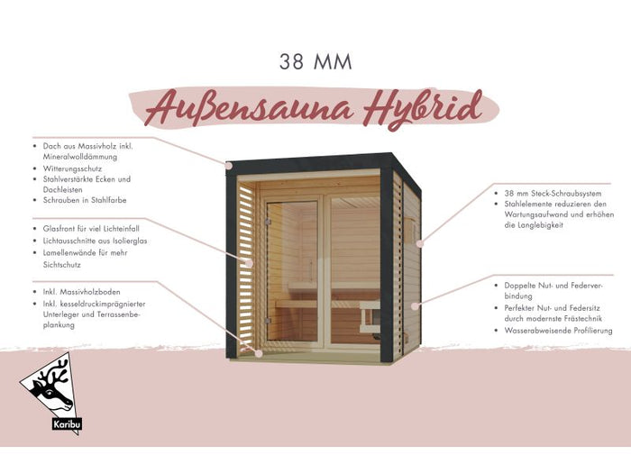 Karibu Hybrid Saunahaus Ares 1, naturbelassen/graualuminium, inkl. 9 kW Ofen ext. Steuerung