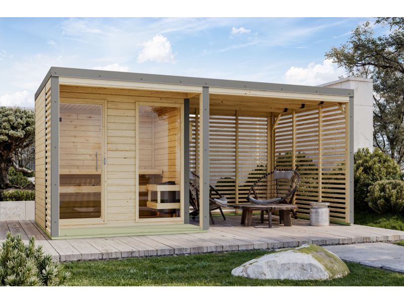 Karibu Hybrid Saunahaus Ares 2, naturbelassen/graualuminium -ohne Ofen-