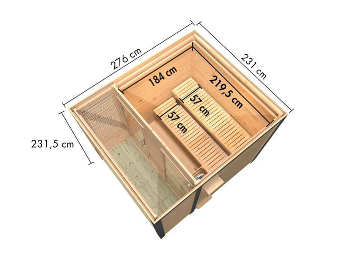 Karibu Hybrid Saunahaus Ares 2, naturbelassen/graualuminium -ohne Ofen-