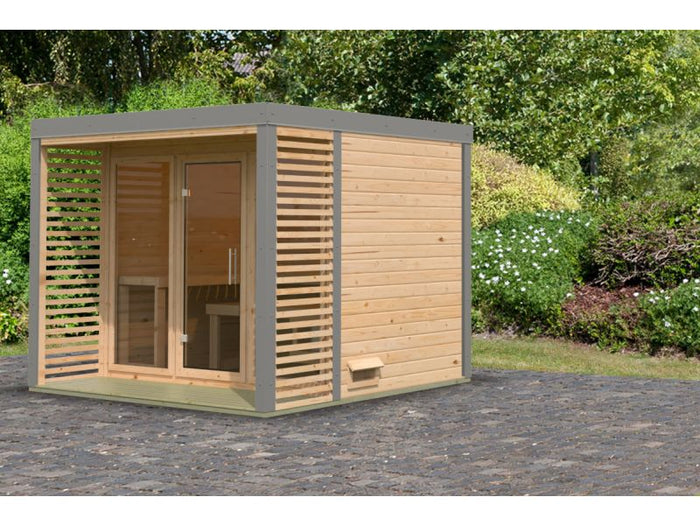 Karibu Hybrid Saunahaus Ares 3, naturbelassen/graualuminium -ohne Ofen-
