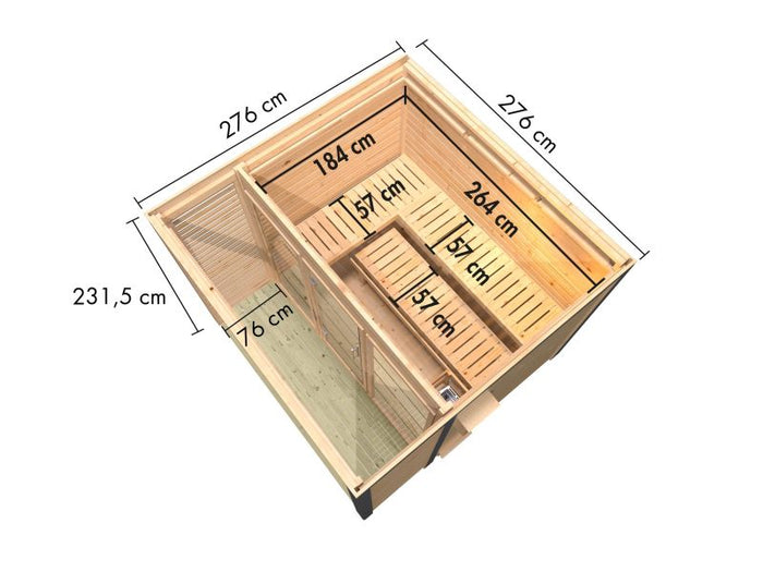 Karibu Hybrid Saunahaus Ares 3, naturbelassen/graualuminium -ohne Ofen-