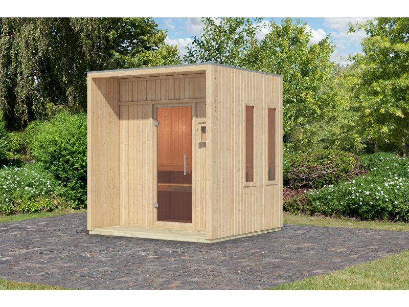 Karibu Saunahaus Arcadia, natur, 73 mm -ohne Ofen