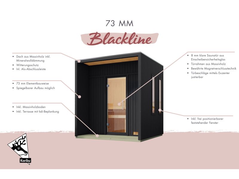 Karibu Saunahaus Arcadia, natur, 73 mm -inkl. 9 kW Bioofen ext. Steuerung