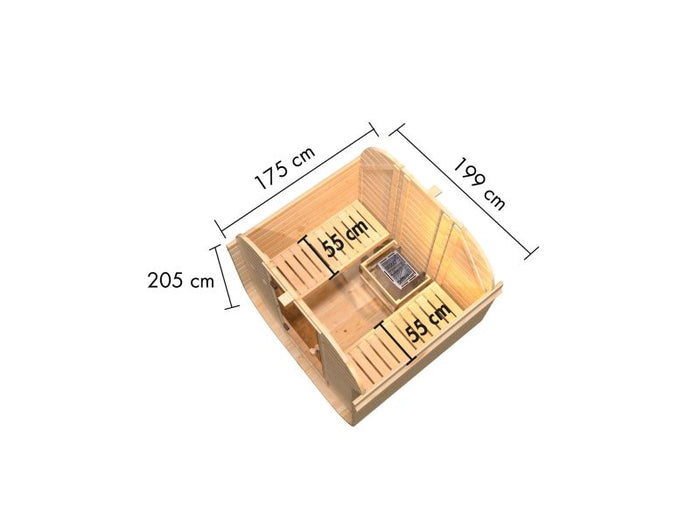 Karibu Fasssauna Quadro 1, inkl. 9 kW Ofen ext. Steuerung - 38 mm