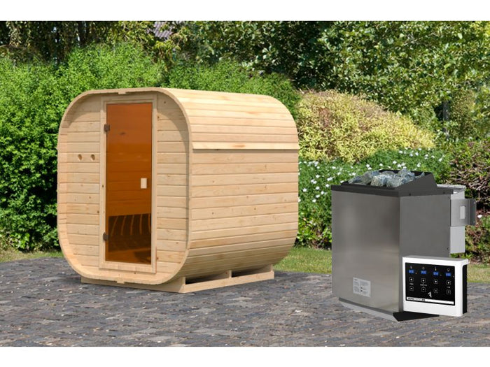 Karibu Fasssauna Quadro 1, inkl. 9 kW Bioofen ext. Steuerung - 38 mm