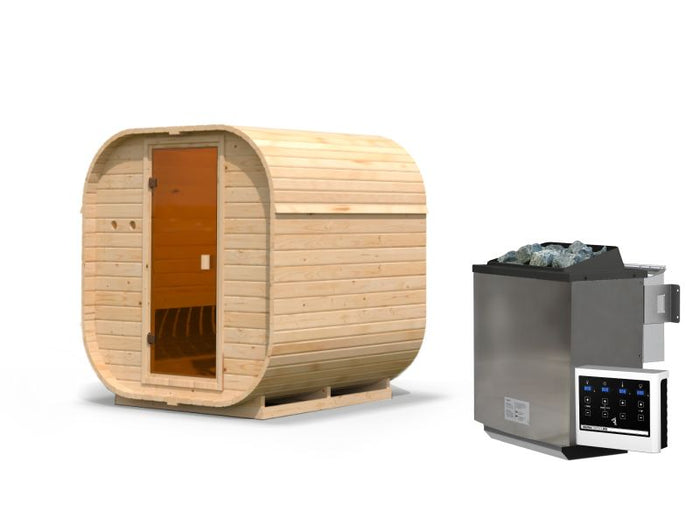 Karibu Fasssauna Quadro 1, inkl. 9 kW Bioofen ext. Steuerung - 38 mm