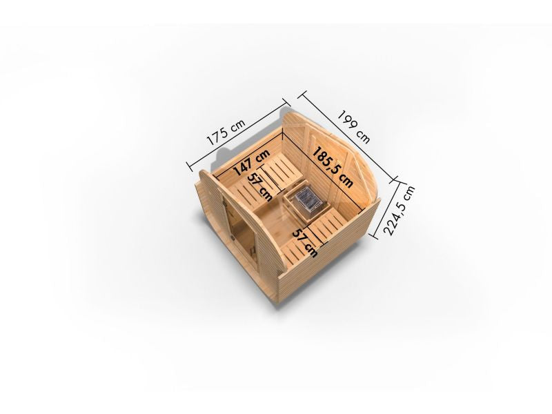 Karibu Fasssauna  Asymmetrisch 1, inkl. 9 kW Ofen ext. Steuerung