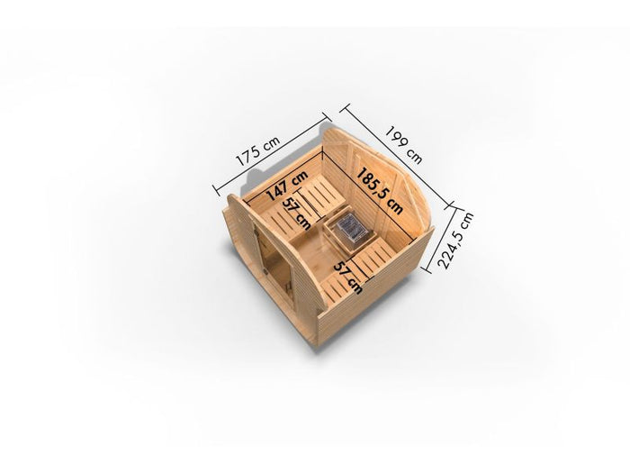 Karibu Fasssauna  Asymmetrisch 1, inkl. 9 kW Bioofen ext. Steuerung
