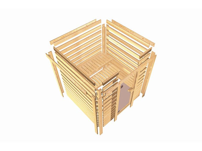 Karibu Sauna Yuma, ohne Ofen, inkl. Klarglas Ganzglastür