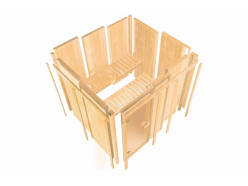 Karibu Sauna Airi, inkl. 9 kW Ofen integr. Steuerung - ohne Dachkranz -