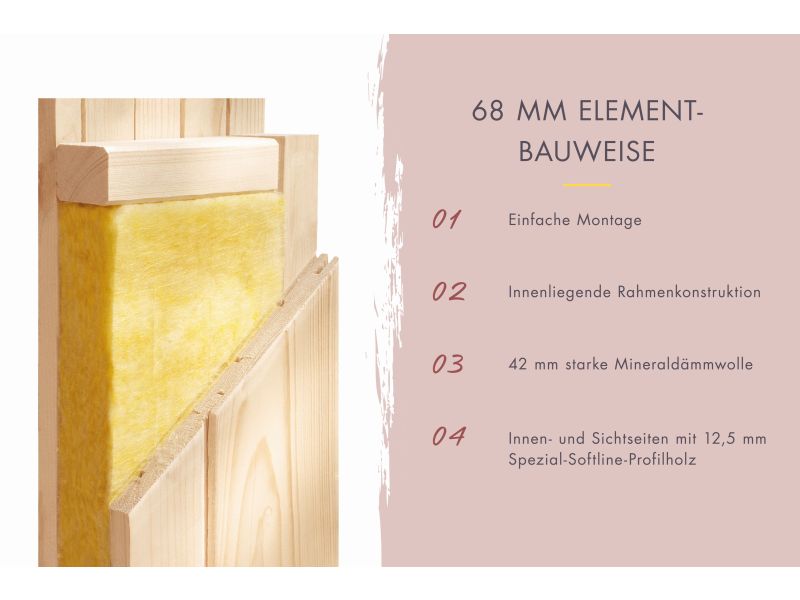 Karibu Sauna Airi, ohne Ofen - mit Dachkranz -