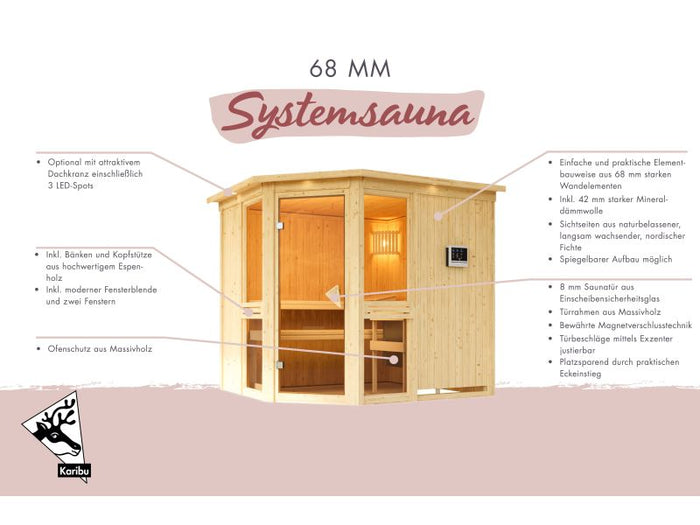 Amelia 2 - Karibu Sauna, inkl. 9 kW Ofen ext. Steuerung