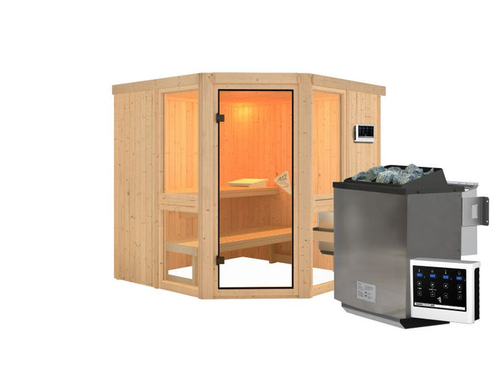Amelia 2 - Karibu Sauna, inkl. 9 kW Bioofen mit ext. Steuerung