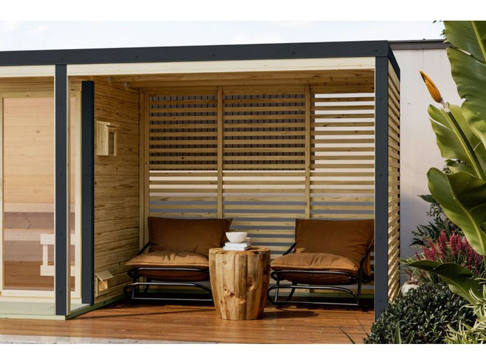 Karibu Anbaudach für Ares inkl. Lamellenwänden naturbelassen/anthrazit