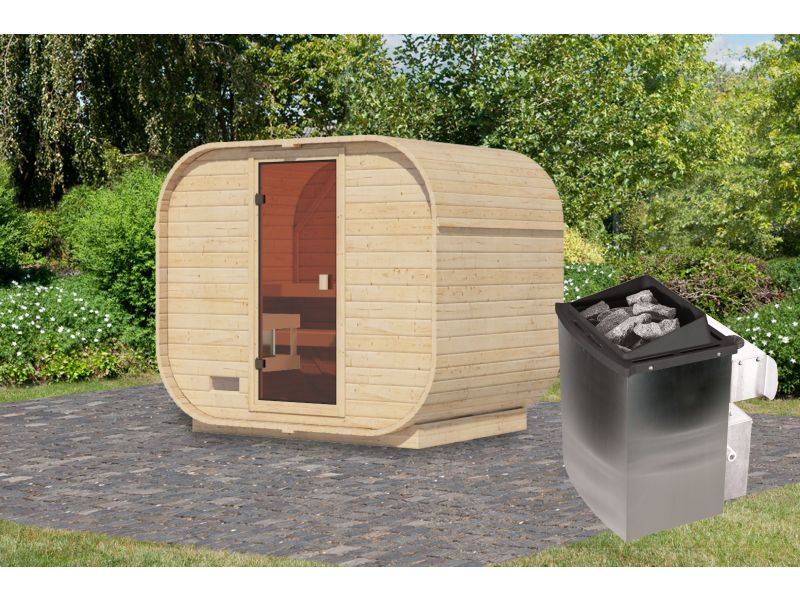 Karibu Fasssauna Quadro 1 Plus,38 mm, inkl. 9 kW Ofen integr. Steuerung