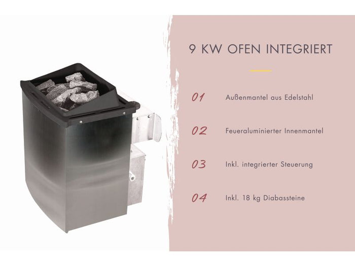 Karibu Fasssauna Quadro 1 Plus,38 mm, inkl. 9 kW Ofen integr. Steuerung